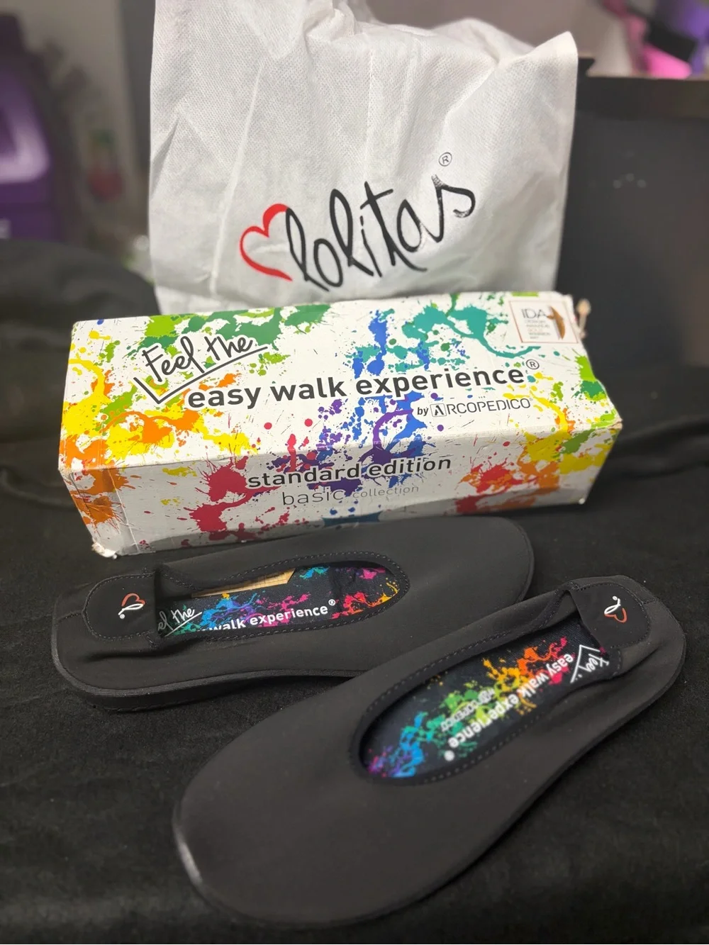 Arcopedico Black Slip-On Ballet Flat with Multicolor Printed Insole EU 39 - Picture 1 of 5